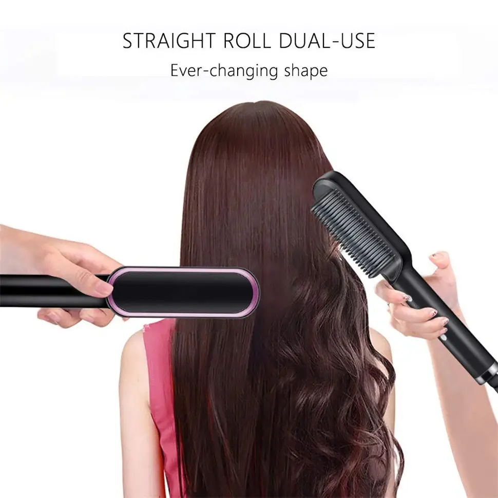 2 in 1 Hair Straightener Brush & Curling Comb | Electric Heated Hair Straightening Brush | Anti-Scald Hot Comb Hair Styler - Image 3