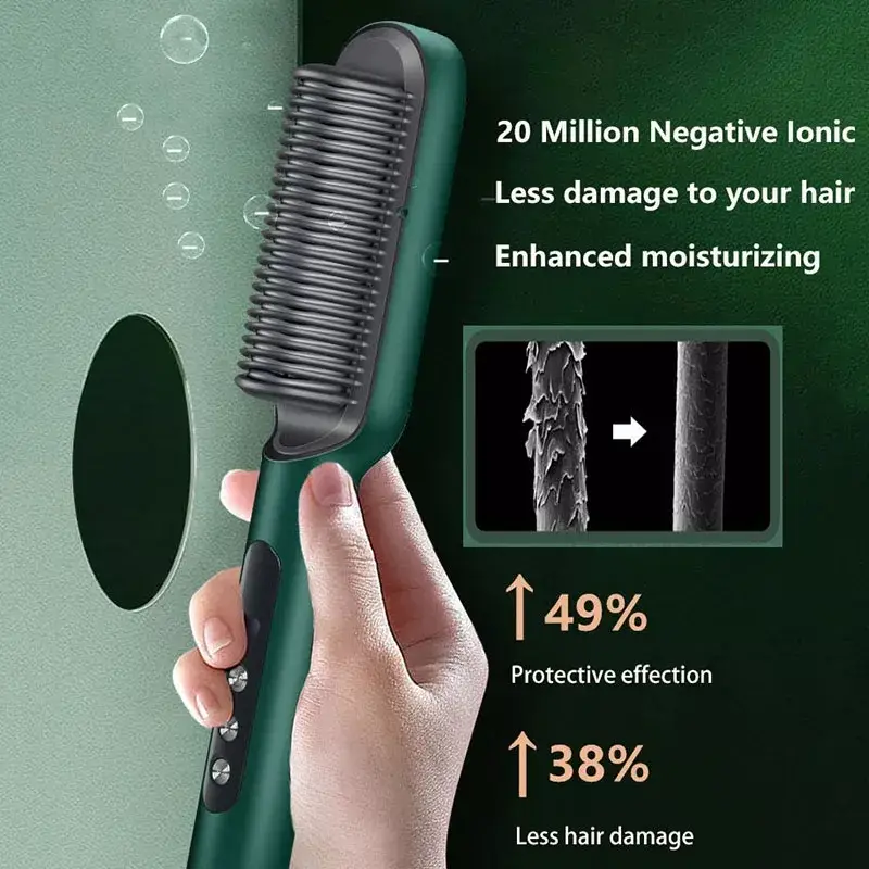 2 in 1 Hair Straightener Brush & Curling Comb | Electric Heated Hair Straightening Brush | Anti-Scald Hot Comb Hair Styler - Image 4