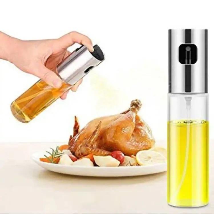 Oil Spray Bottle Stainless Steel Clear Glass - Image 2