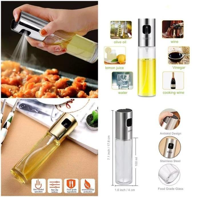 Oil Spray Bottle Stainless Steel Clear Glass - Image 4