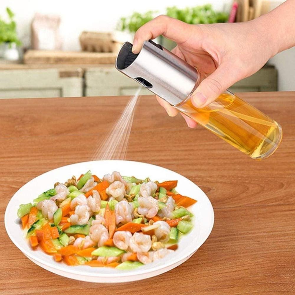 Oil Spray Bottle Stainless Steel Clear Glass - Image 5